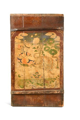 Lot 324 - A Tibetan painted wood panelled door, 18th/19th century