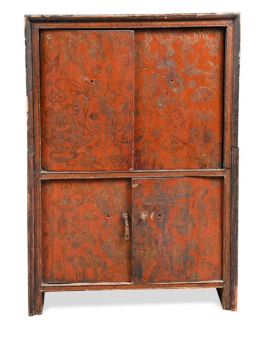 Lot 731 - A 19th century Tibetan two tier wall cupboard with four doors