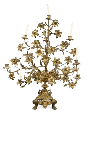 Lot 770 - A French gilt brass nine branch candelabrum, circa 1860