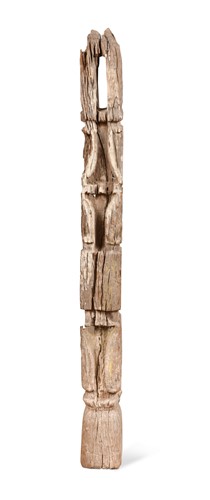 Lot 305 - A rare West Nepal carved wood primitive totem post, 18th/19th century