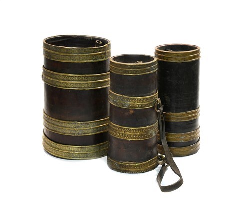 Lot 299 - A Bhutan large brass mounted bamboo Tongba (fermented millet) container, 19th century