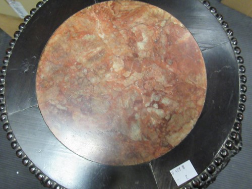 Lot 499 - Two marble inset Chinese hardwood urn stands,...