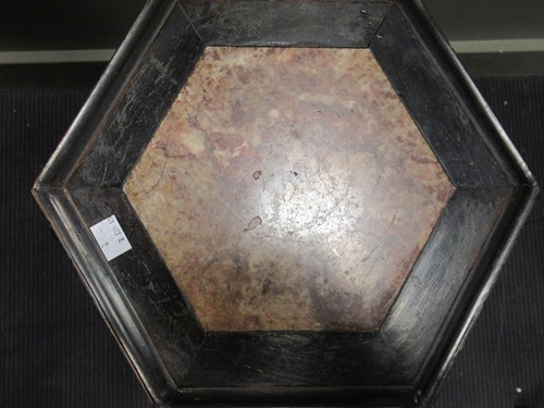 Lot 499 - Two marble inset Chinese hardwood urn stands,...