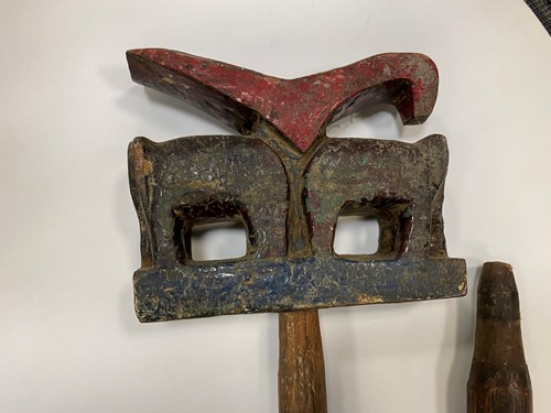 Lot 292 - Two Southern Nepal (Terai Province) wood palanquin rest poles, early 20th century