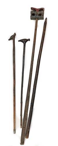Lot 292 - Two Southern Nepal (Terai Province) wood palanquin rest poles, early 20th century
