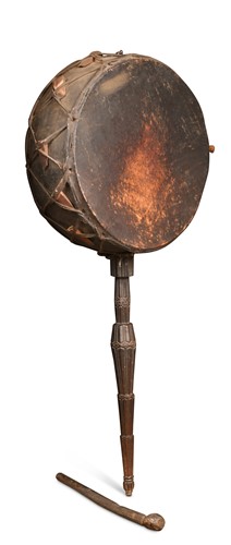Lot 271 - A large Nepal (Tamang) wood and goat skin monastery drum, late 18th/early 19th century