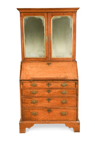 Lot 761 - A walnut bureau, 18th century and later