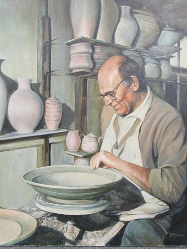 Lot 321 - L Johnson, Portrait of Bernard Leach, signed...
