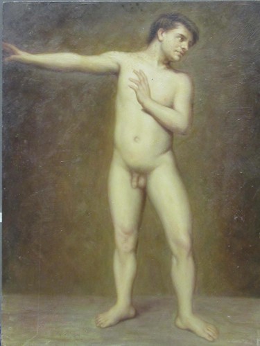Lot 400 - Slade School, Study of a male nude, oil on...