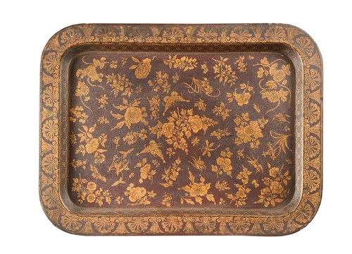 Lot 357 - A Regency gilt and deep burgundy japanned tray, early 19th century