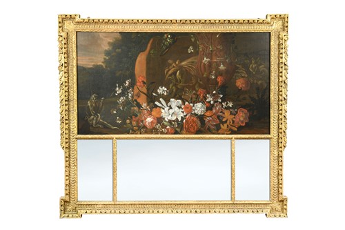 Lot 269 - A carved giltwood trumeau mirror in the manner of William Kent, mid 18th century