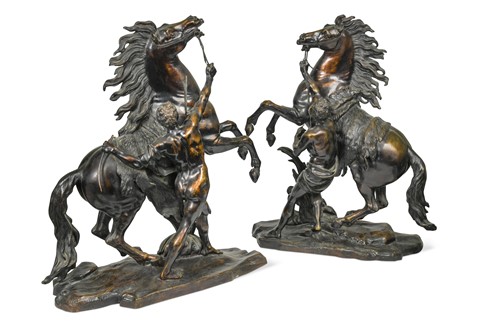 Lot 363 - After Guillaume Coustou (1677-1746), a large pair of French bronze 'Marly Horses', circa 1880