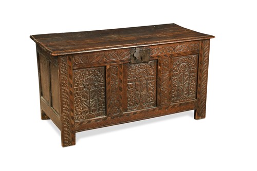 Lot 175 - An oak panelled coffer, 17th century