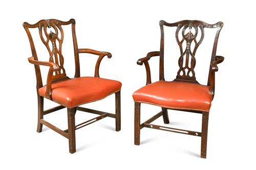 Lot 324 - A pair of George III mahogany arm chairs