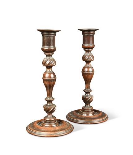 Lot 207 - A pair of turned candlesticks, 19th century