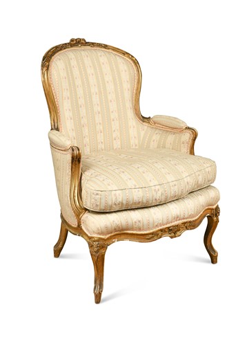 Lot 884 - A Louis XV style giltwood and gesso arm chair, late 19th century