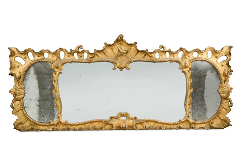 Lot 328 - A George III carved giltwood and gesso overmantle mirror, late 18th / early 19th century