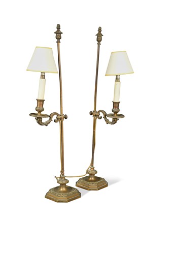 Lot 314 - A pair of adjustable brass dressing table lamps, early 20th century