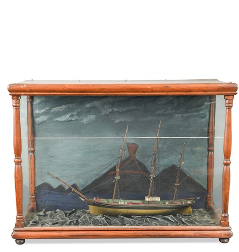 Lot 377 - A maritime diorama of a three masted sailing ship, late 19th or early 20th century