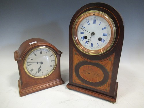 Lot 178 - A mahogany and shell inlaid mantel clock,...