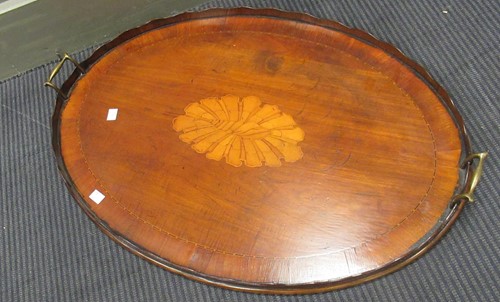 Lot 151 - A George III style mahogany oval inlaid tray,...