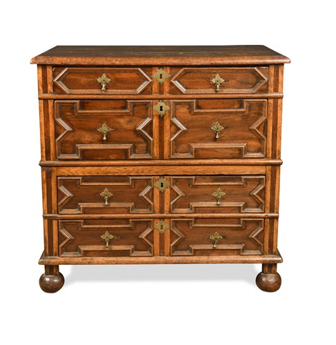 Lot 205 - An oak and laburnum veneered chest of drawers, late 17th century