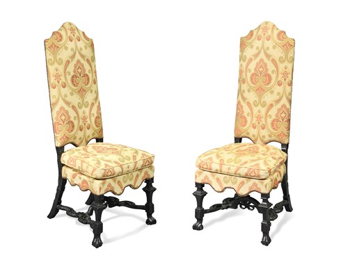 Lot 192 - A pair of William and Mary high back side chairs
