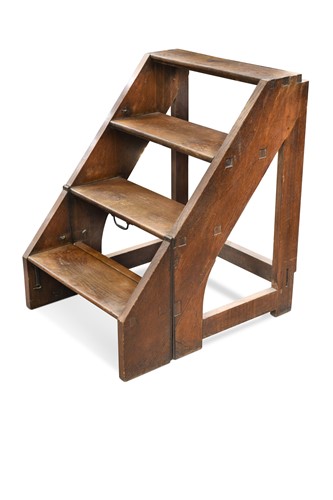 Lot 405 - A set of Edwardian oak folding library steps