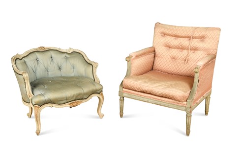 Lot 427 - A Louis XVI style grey-painted bergere, attributed to Maison Jansen 1930's