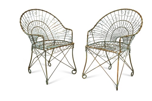 Lot 534 - A pair of wire work garden armchairs, 20th century