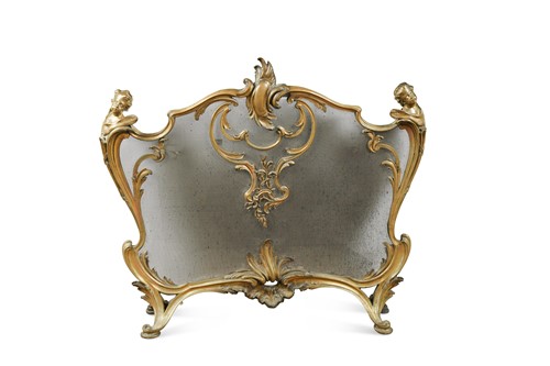 Lot 419 - A brass rococo fire screen, early 20th century
