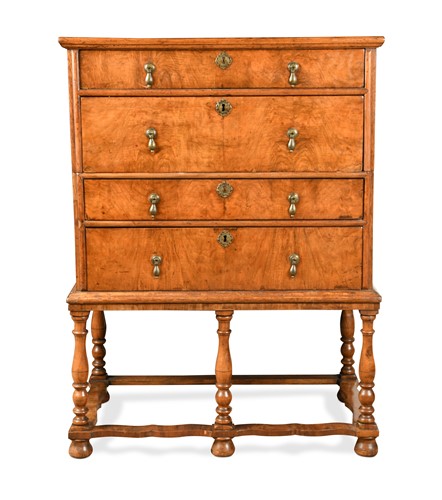 Lot 228 - A walnut chest on stand, 18th century and later