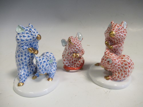 Lot 108 - Two Herend red fishnet models of mice; a...