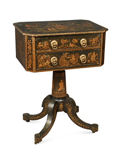 Lot 282 - A George IV japanned canted rectangular table