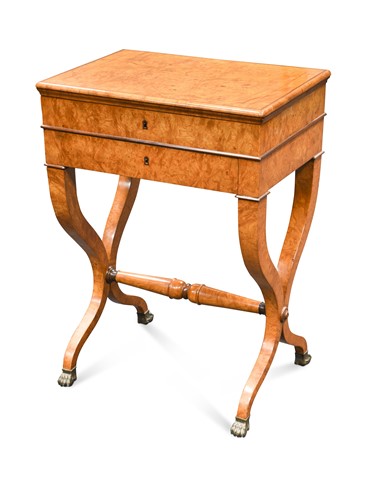 Lot 482 - A burr-elm Biedermeier work table