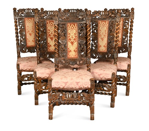 Lot 210 - A matched set of six Charles II walnut dining chairs