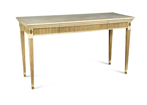 Lot 359 - A grey-painted and parcel-gilt centre table, circa 1930's