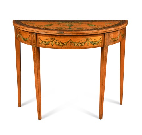 Lot 391 - A George III satinwood and painted card table