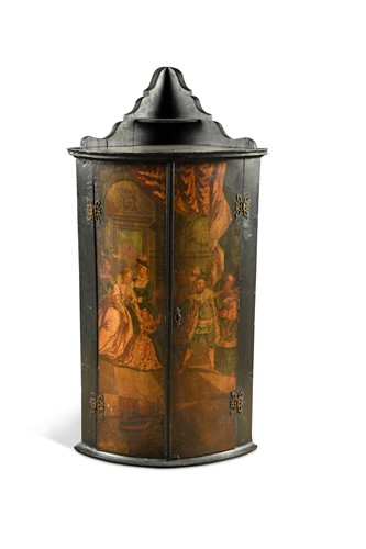 Lot 283 - A George III painted hanging corner cupboard