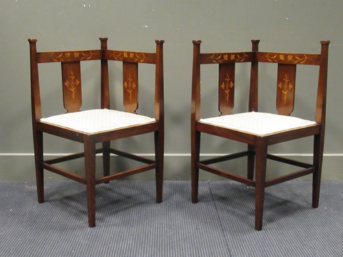 Lot 490 - A Pair of Arts and Crafts inlaid mahogany...