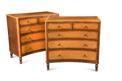 Lot 426 - A pair of George III style mahogany and satinwood banded chests