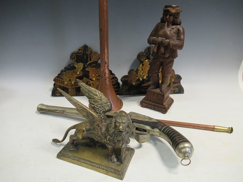 Lot 79 - Two continental mantle clocks, carved model of...