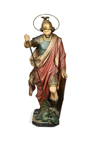 Lot 231 - A carved and polychrome painted model of St George and the Dragon