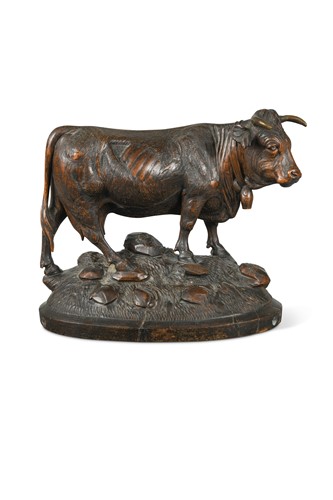 Lot 478 - A Black Forest carved wood model of a bull