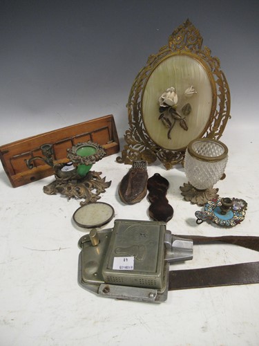 Lot 120 - A gilt metal an onyx folding photograph frame,...