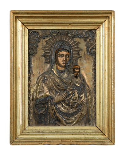 Lot 67 - A Russian Orthodox Icon of the Madonna and...