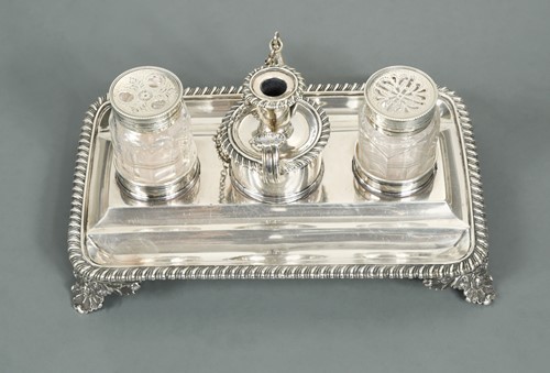 Lot 394 - A George IV silver desk inkstand
