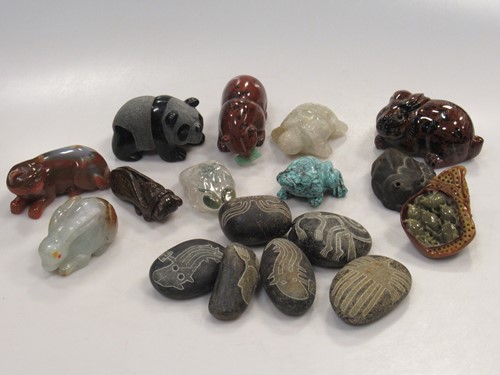 Lot 124 - A group of carved hardstone and other animals...