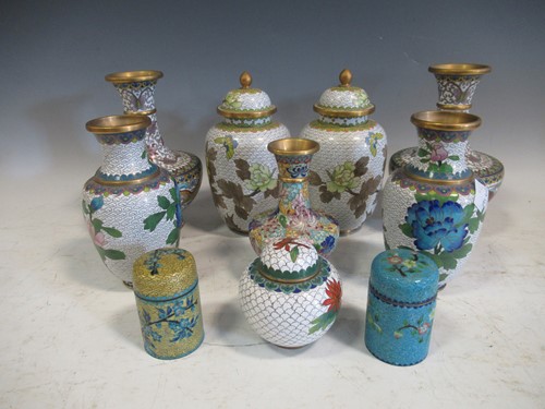 Lot 1 - Two pairs of cloisonne enamel vases, pair of...