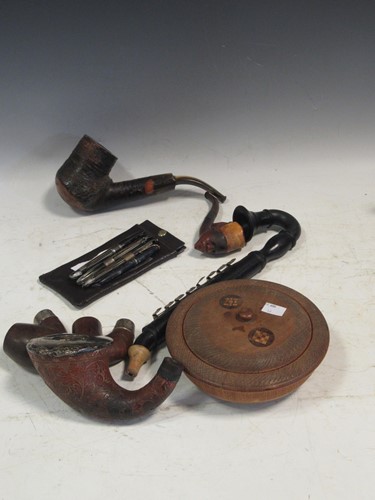 Lot 103 - A collection of smoking pipes, fountain pens etc